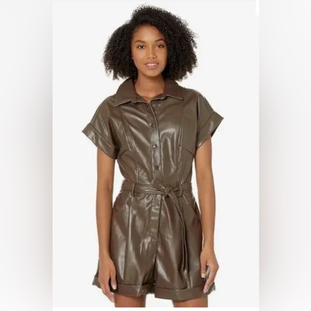 BCBG Max Azria Faux Leather Romper in Olive green BNWT size L…so cute!
